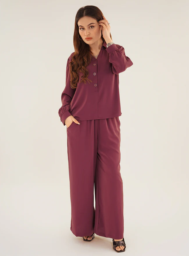 Monochrome Co-Ord Sets - Plum